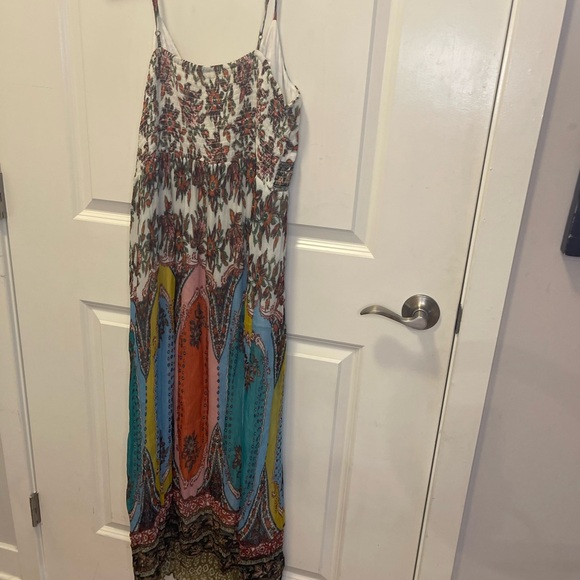 Anthropologie VIRGINIA M Ivory Blue Floral Chiffon Maxi Boho Dress - Picture 7 of 9